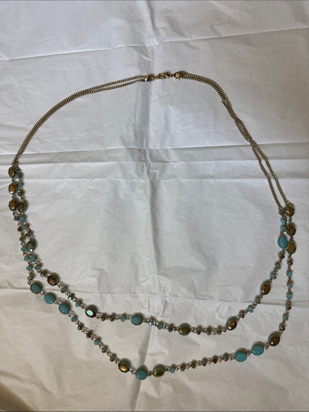 Gold-Tone Double Strand Necklace with Turquoise Beads
